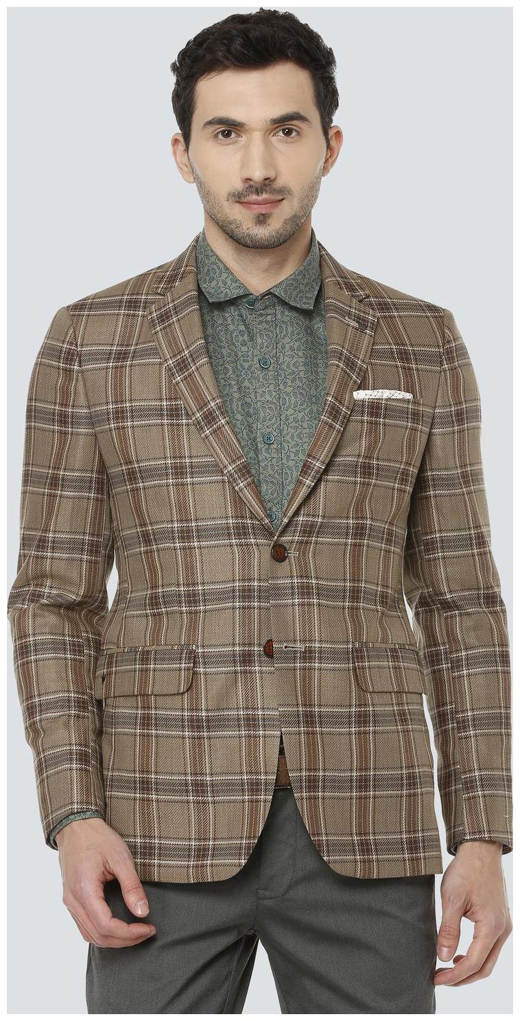 

Louis Philippe Men Brown Checked Slim fit Single Breasted Blazer