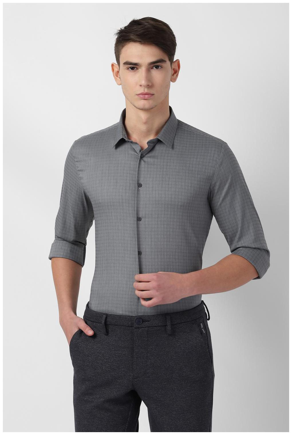 

Louis Philippe Men Grey Checked Super Slim Fit Casual Shirt