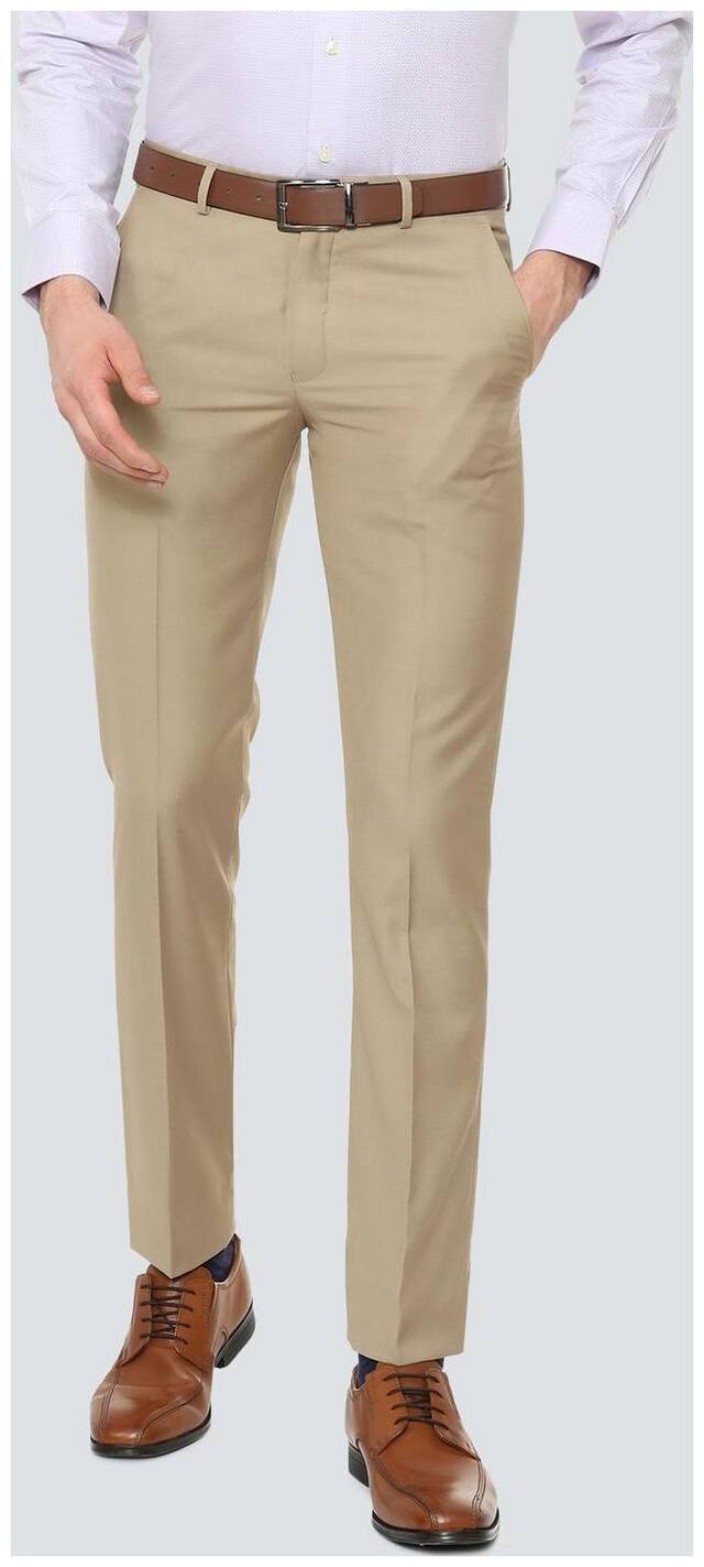 Louis Philippe Men Solid Slim Fit Formal Trouser - Beige
