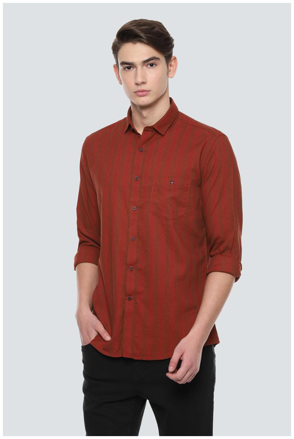 

Louis Philippe Men Brown Weaved Slim Fit Casual Shirt