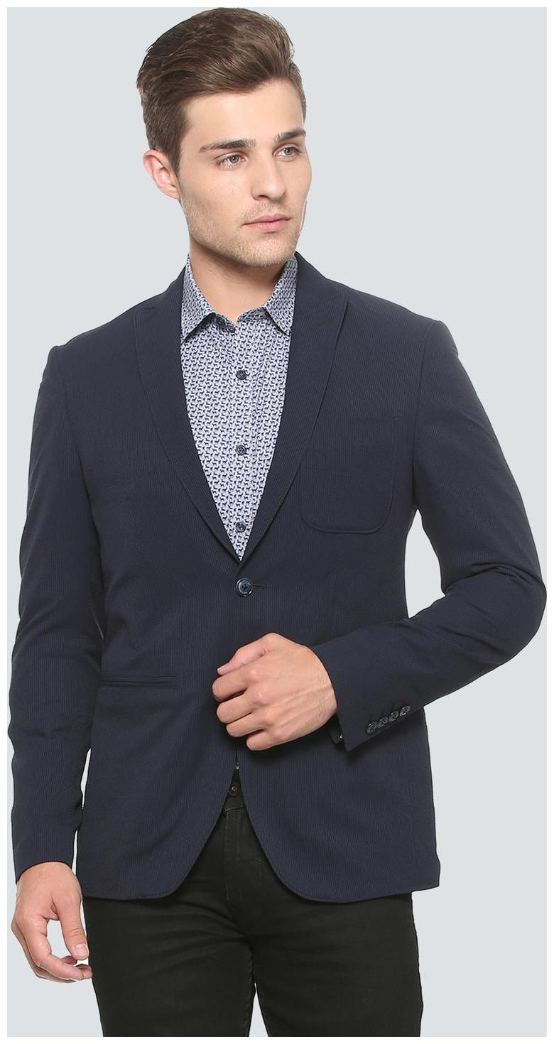 

Louis Philippe Men Blue Textured Slim fit Single Breasted Blazer