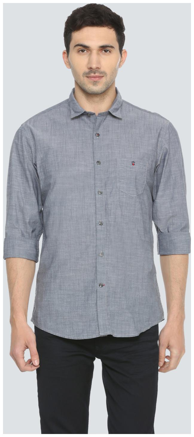 

Louis Philippe Men Grey Weaved Slim Fit Casual Shirt