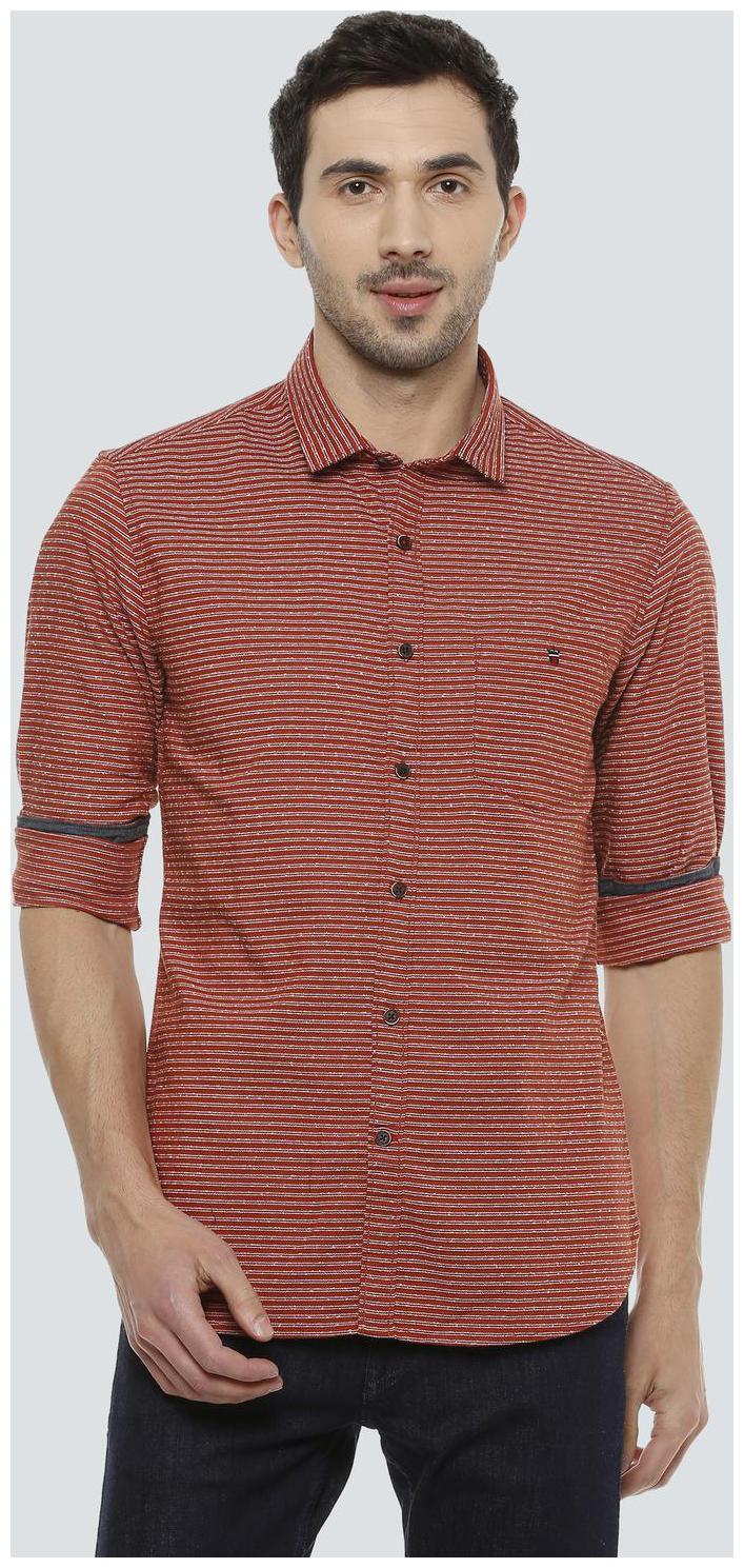

Louis Philippe Men Maroon Horizontal Stripes Super Slim Fit Casual Shirt