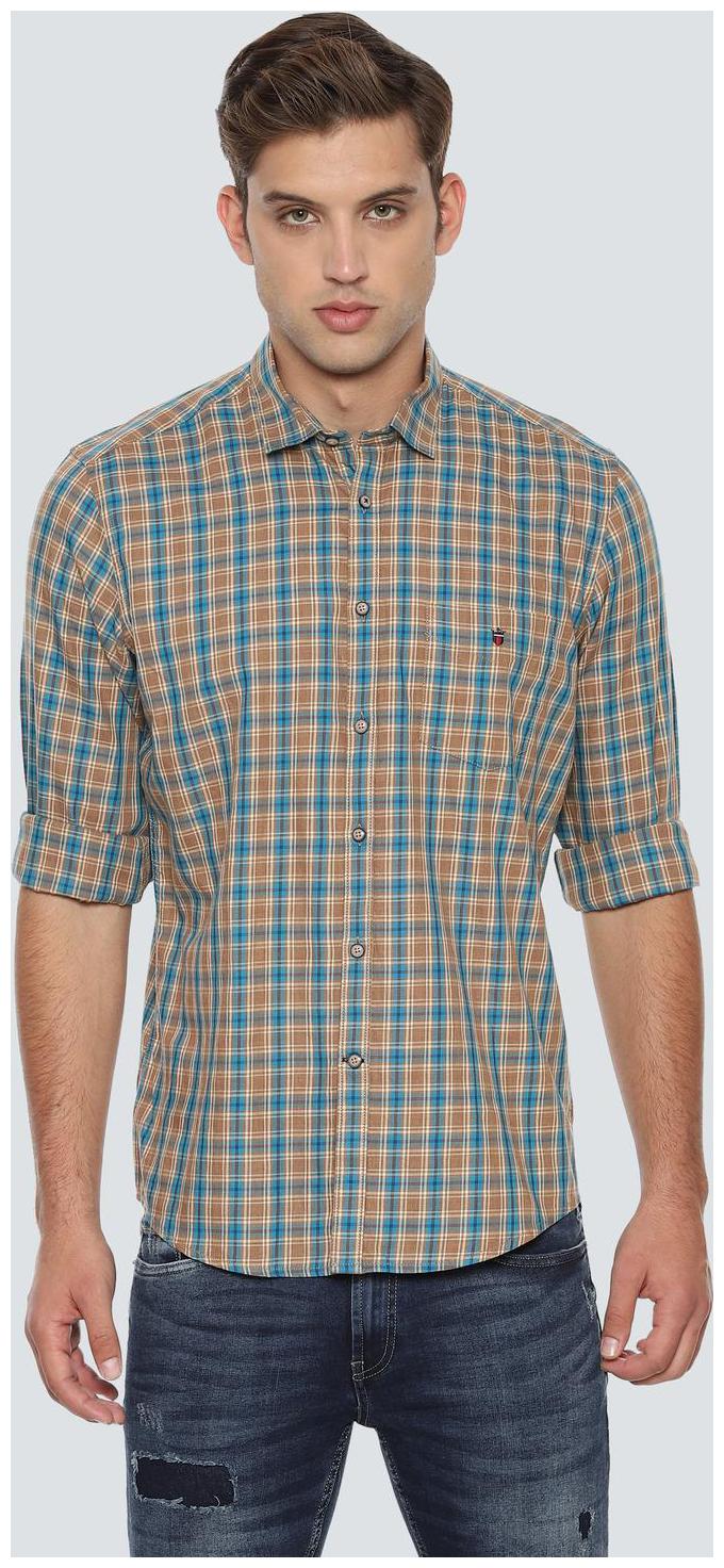 

Louis Philippe Men Beige Checked Slim Fit Casual Shirt