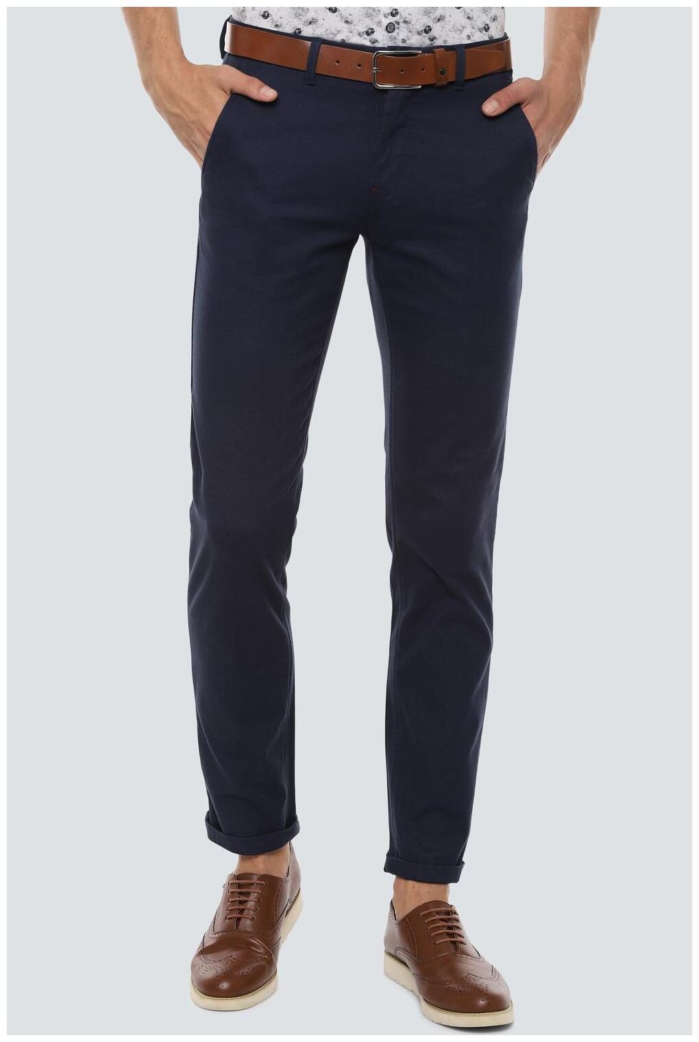 

Louis Philippe Men Navy blue Textured Slim fit Regular trousers