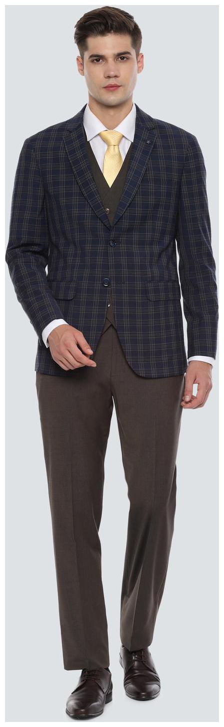 

Louis Philippe Blended Checked Men Blue Single Breasted Suit