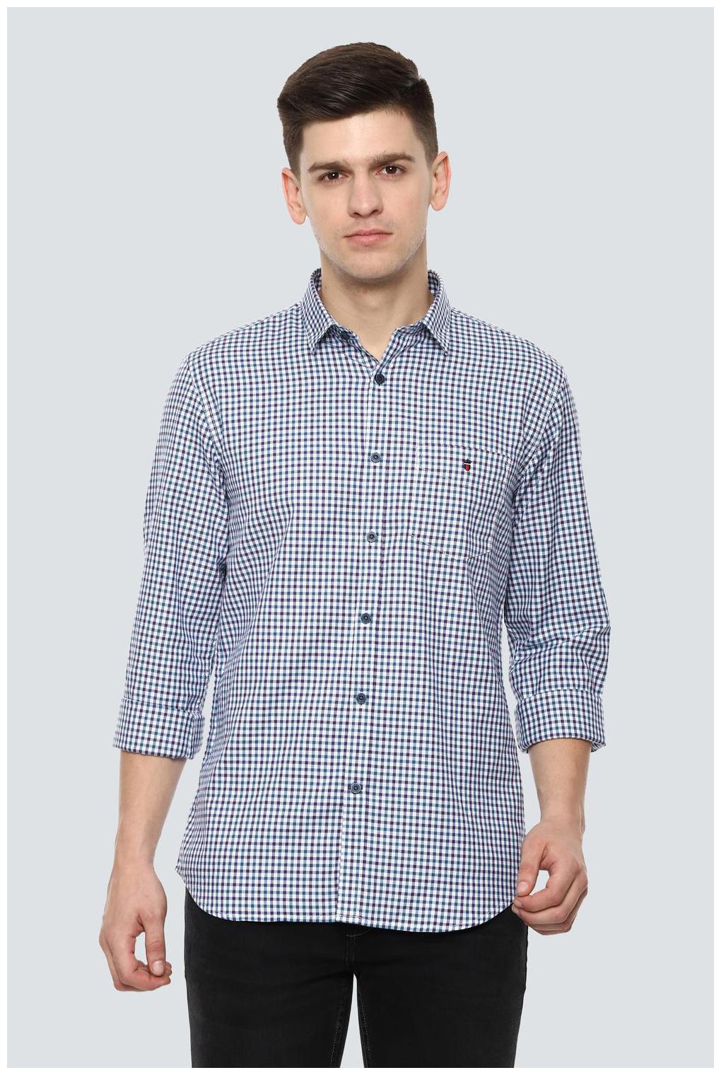 

Louis Philippe Men Blue Checked Super Slim Fit Casual Shirt