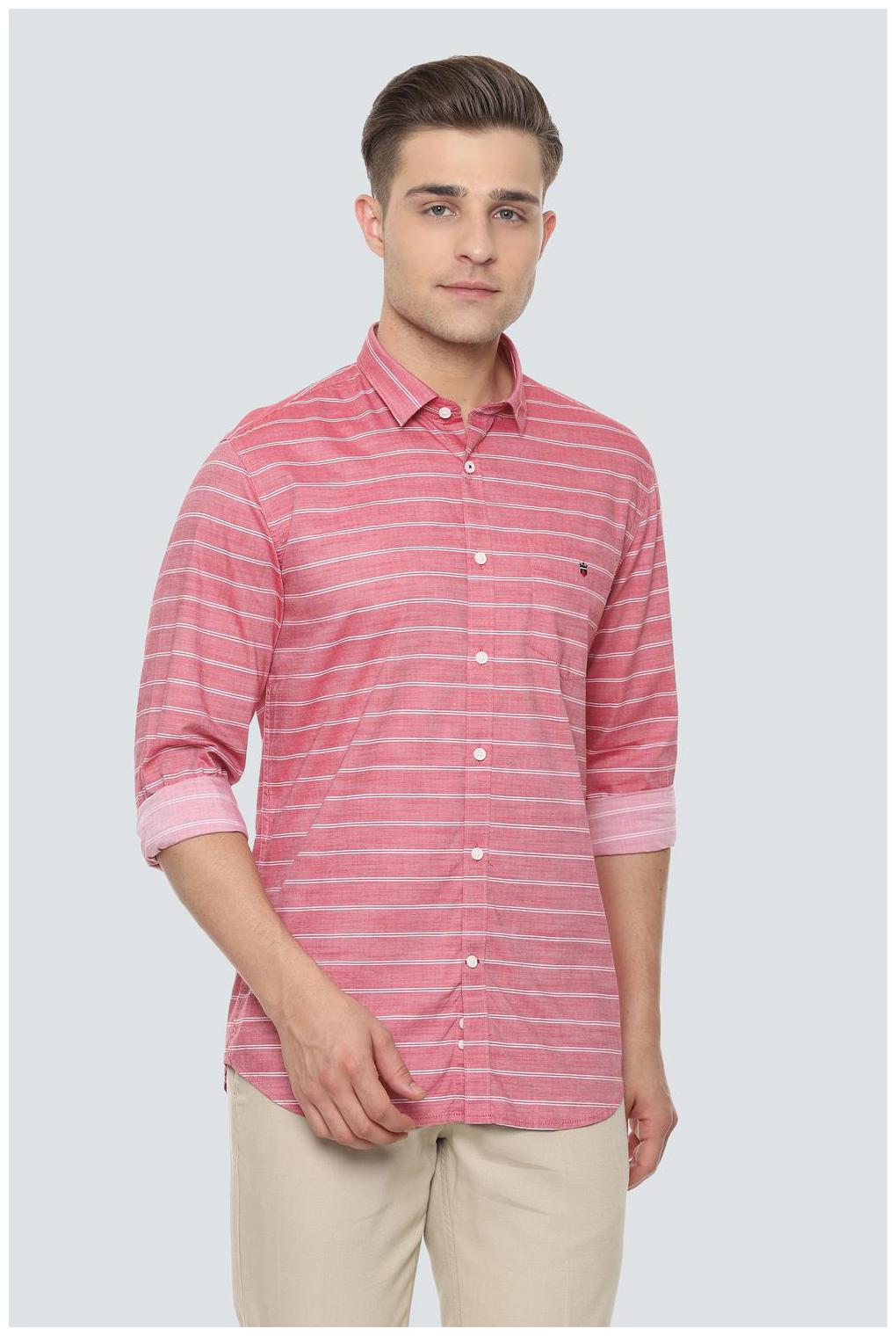 

Louis Philippe Men Pink Horizontal Stripes Super Slim Fit Casual Shirt