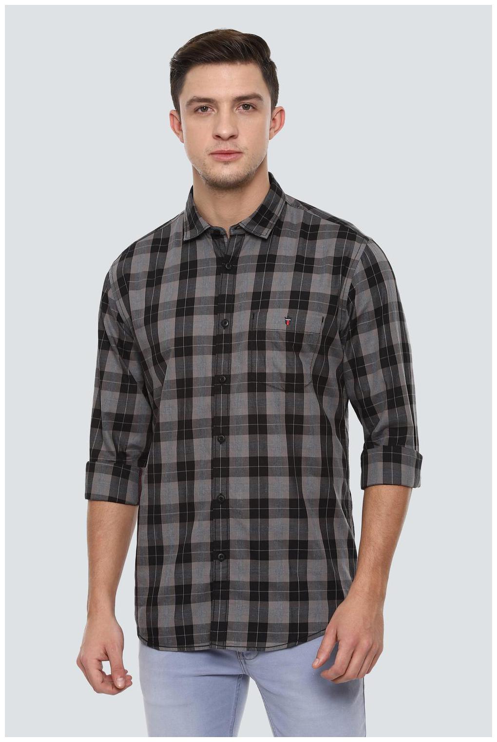

Louis Philippe Men Grey Checked Slim Fit Casual Shirt