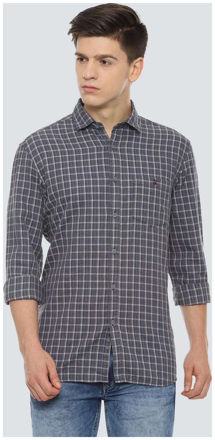 

Louis Philippe Men Grey Checked Slim Fit Casual Shirt