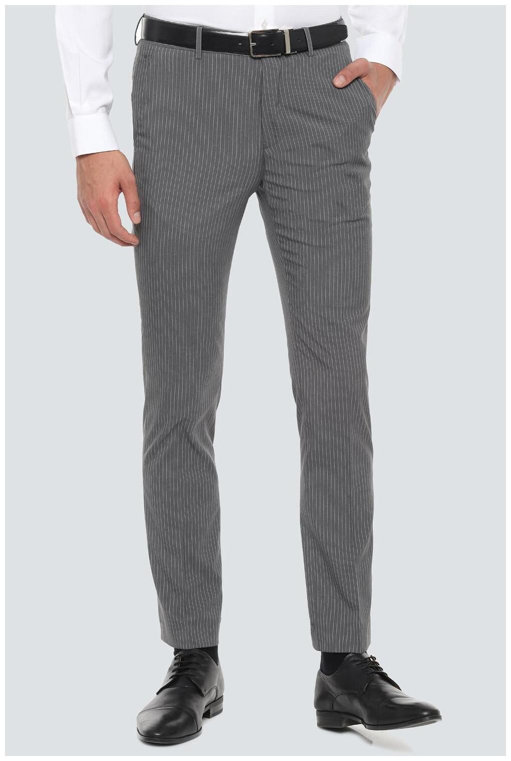 

Louis Philippe Men Striped Slim Fit Formal Trouser - Grey