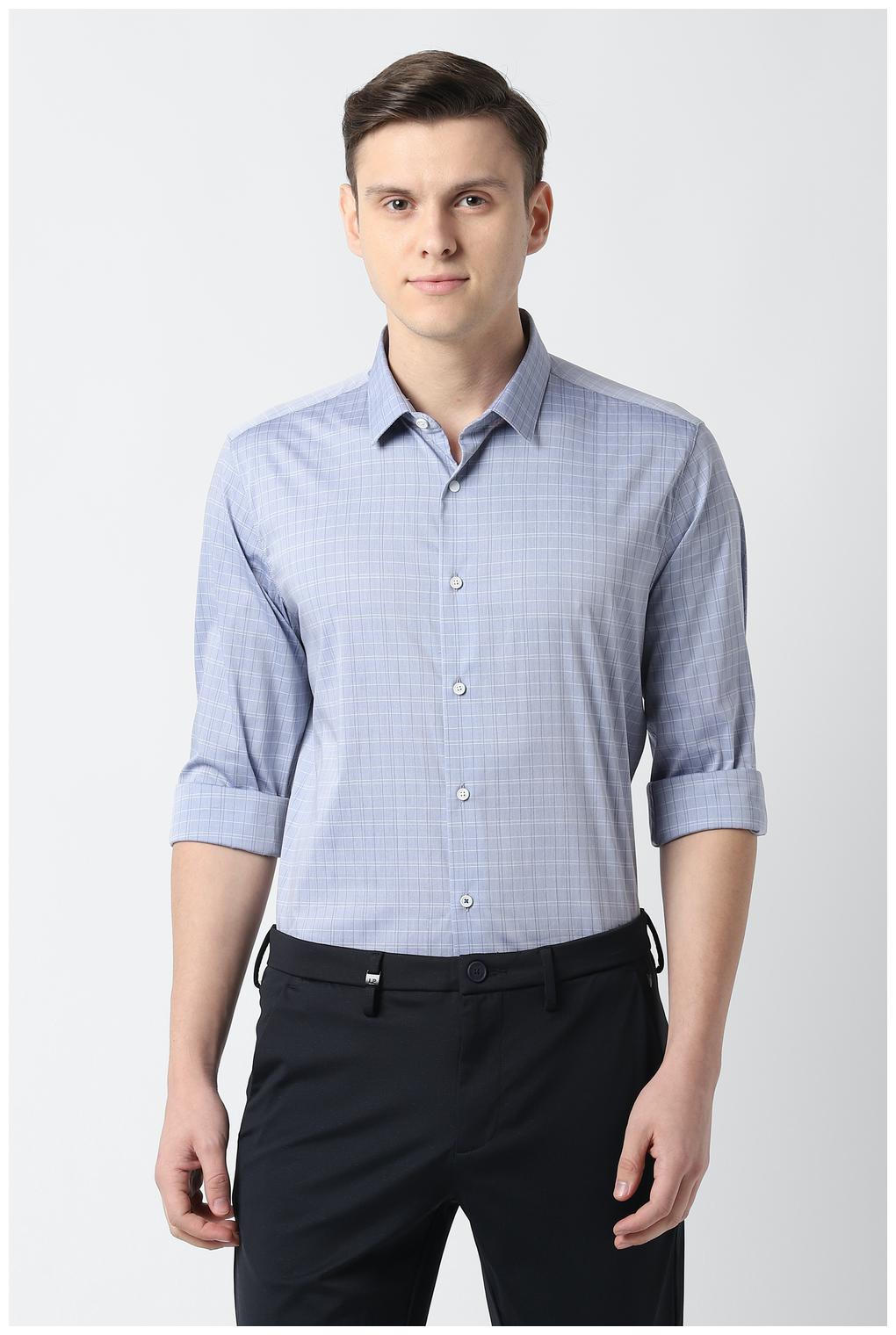 

Louis Philippe Men Blue Checked Slim Fit Casual Shirt