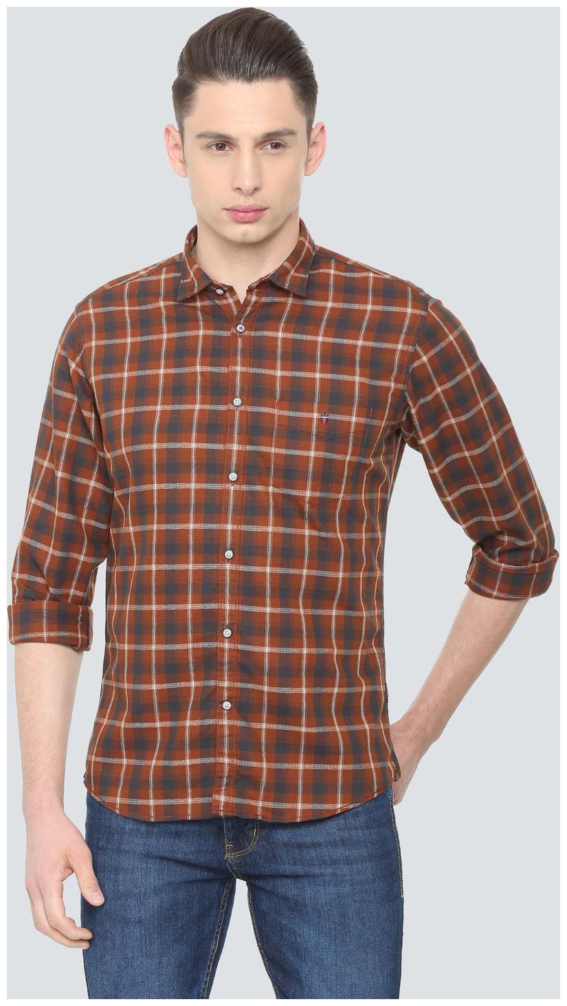 

Louis Philippe Men Brown Checked Slim Fit Casual Shirt