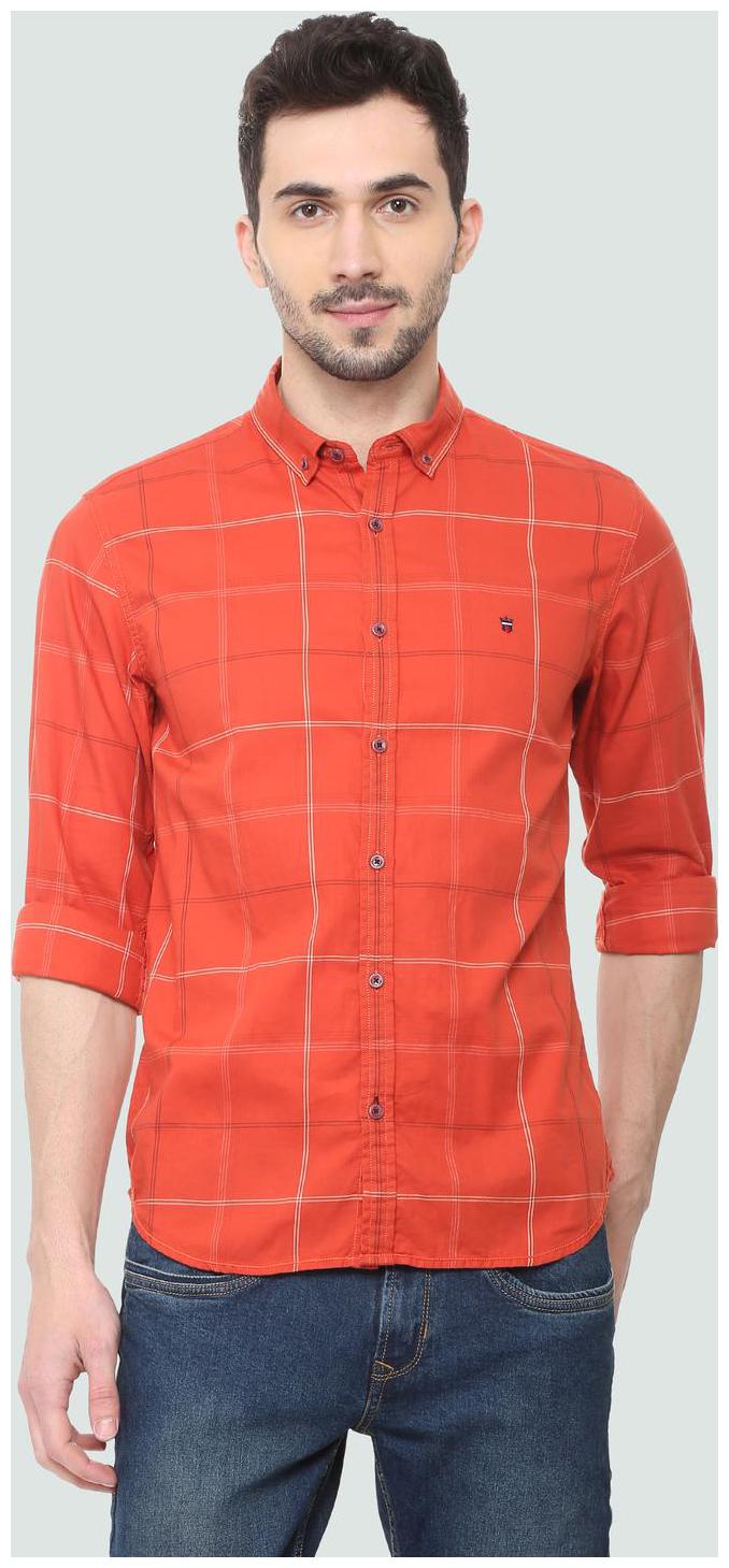 

Louis Philippe Men Orange Checked Regular Fit Casual Shirt