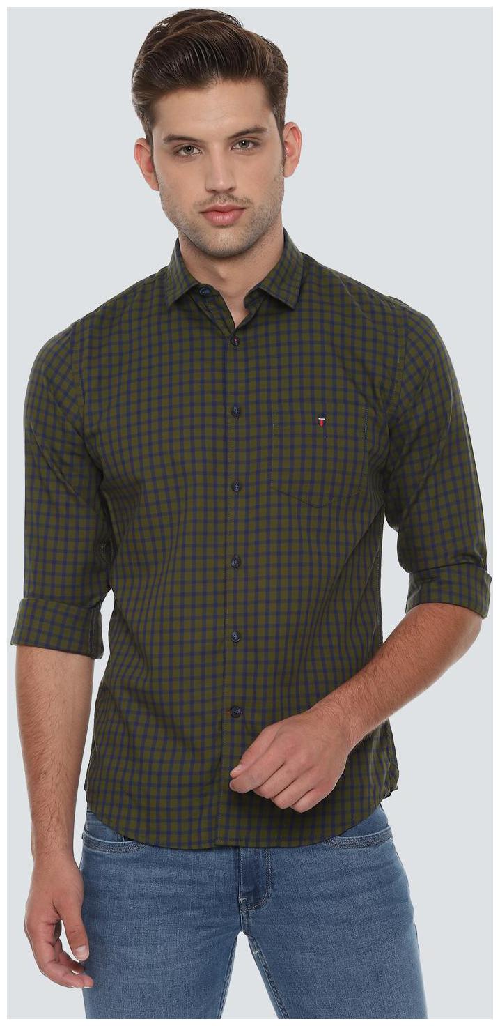 

Louis Philippe Men Green Checked Super Slim Fit Casual Shirt