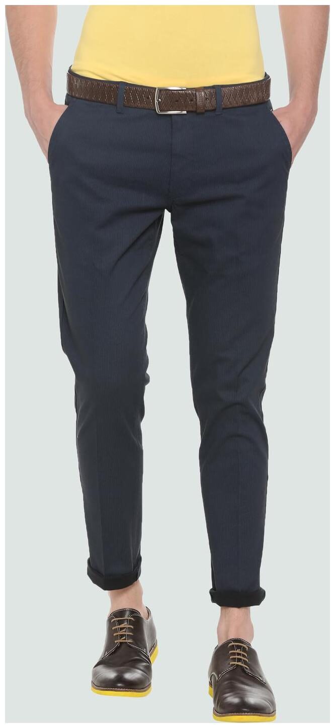 

Louis Philippe Men Blue Striped Slim fit Regular trousers