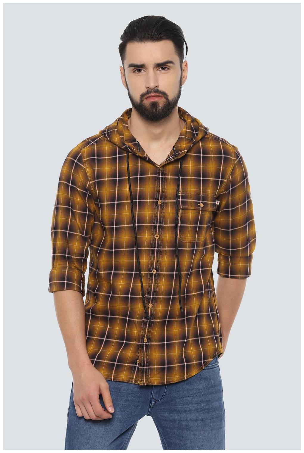 

Louis Philippe Men Yellow Checked Super Slim Fit Casual Shirt