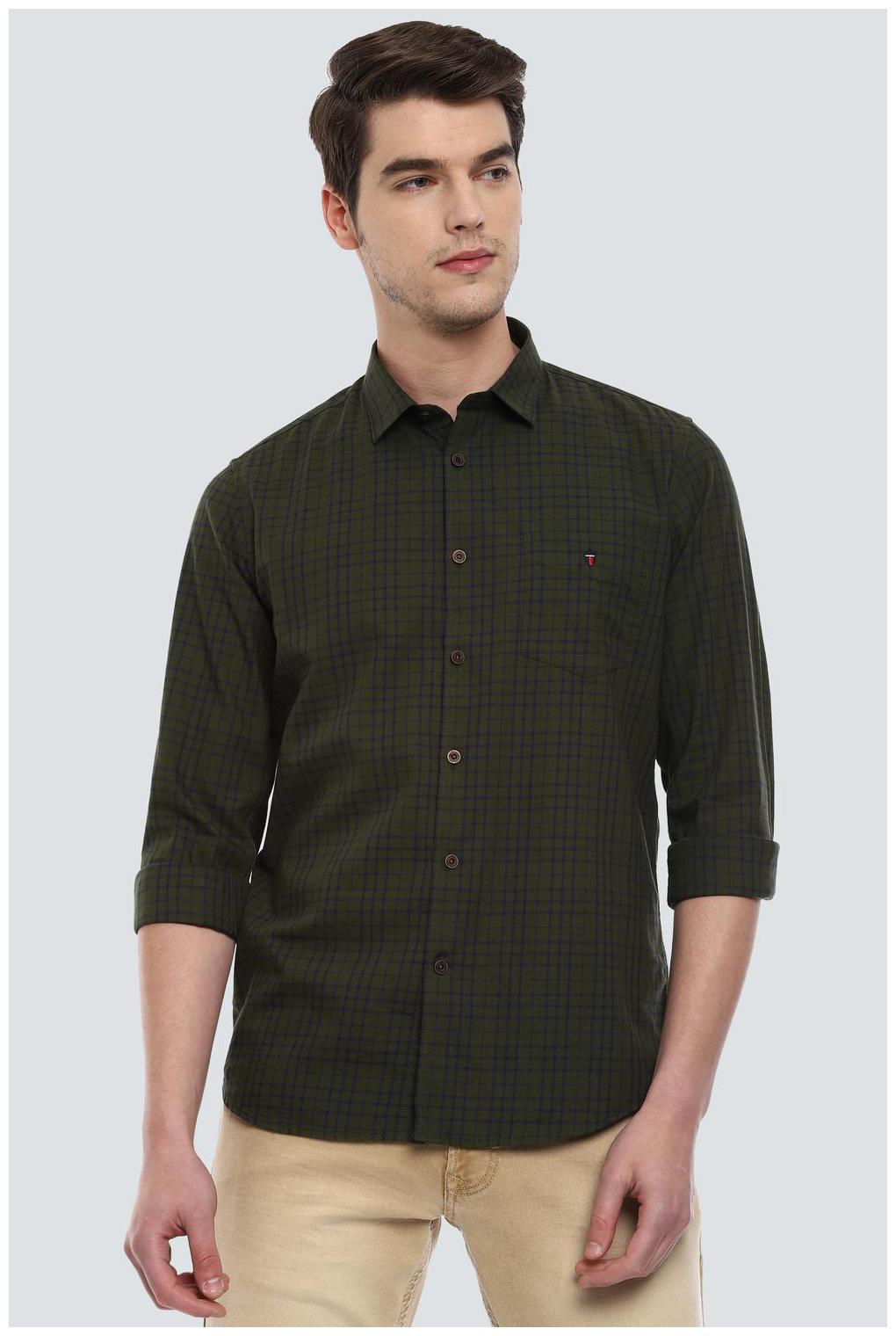 

Louis Philippe Men Green Checked Super Slim Fit Casual Shirt