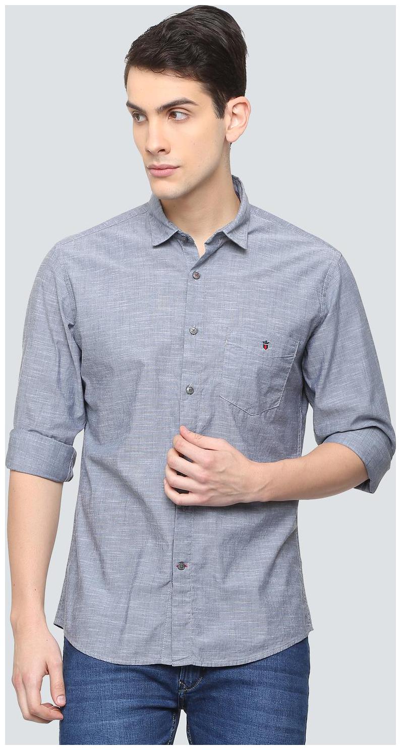 

Louis Philippe Men Grey Weaved Slim Fit Casual Shirt
