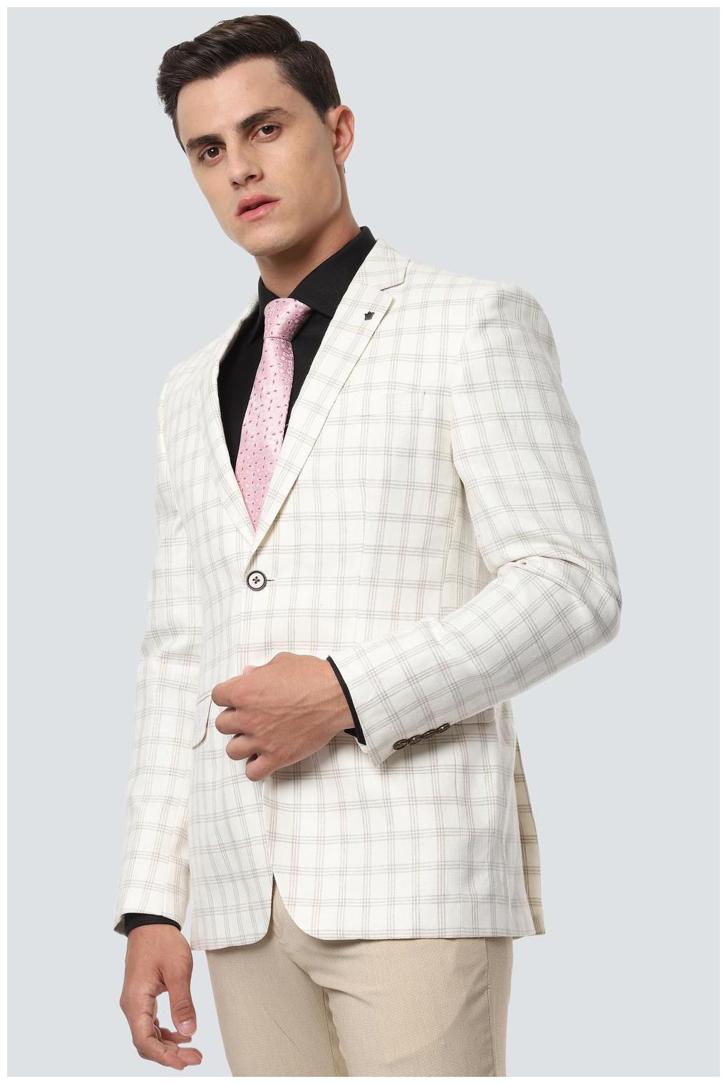 

Louis Philippe Men Cream Checked Slim fit Single Breasted Blazer