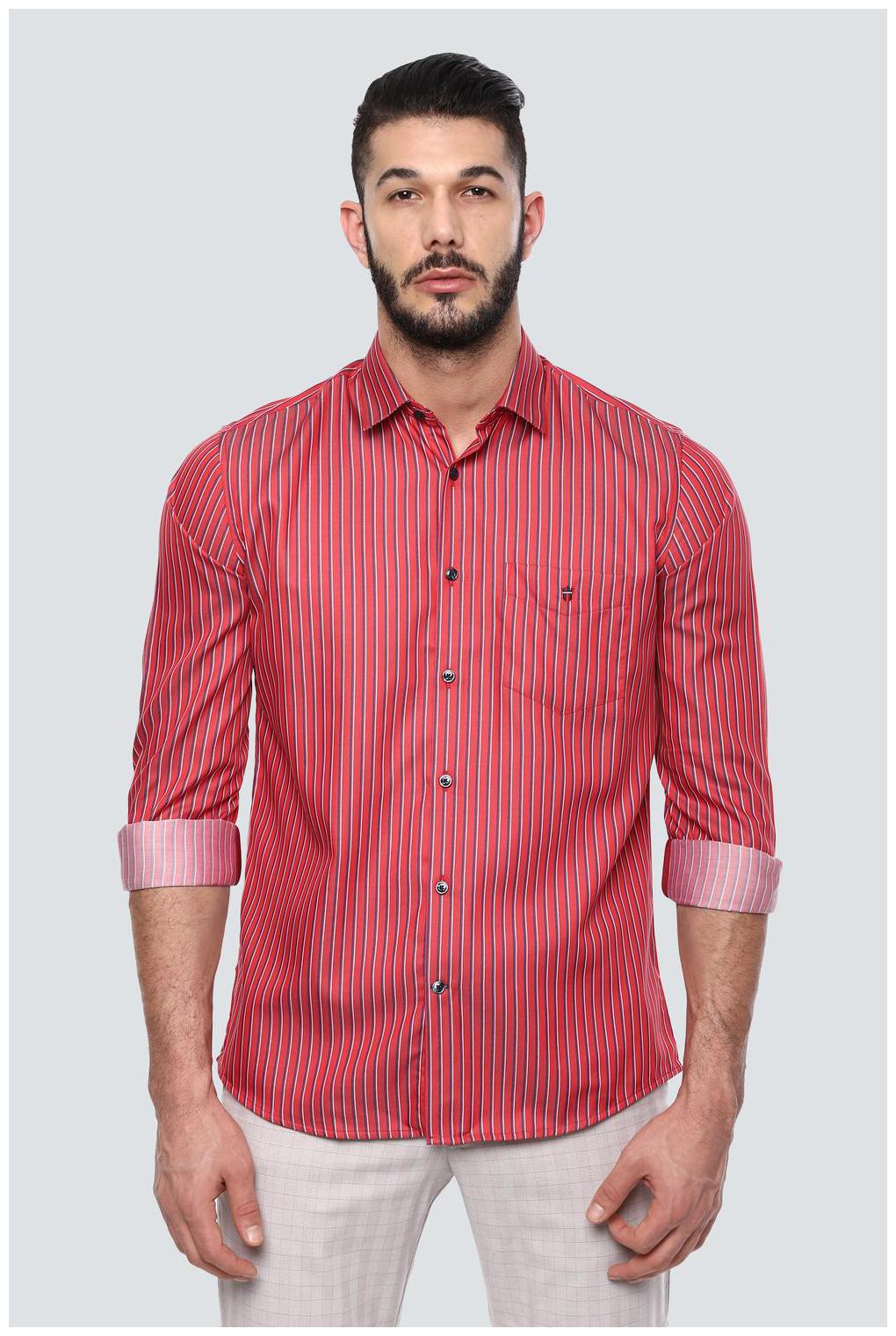 

Louis Philippe Men Red Vertical Stripes Slim Fit Casual Shirt
