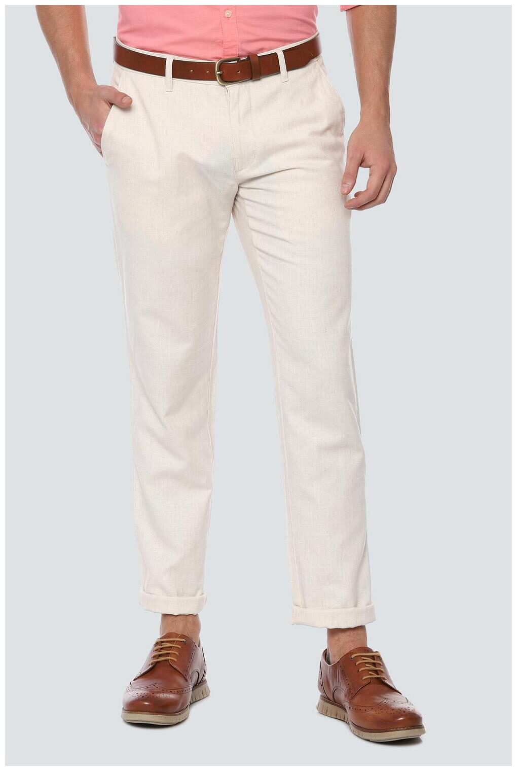 

Louis Philippe Men Cream Textured Slim fit Regular trousers