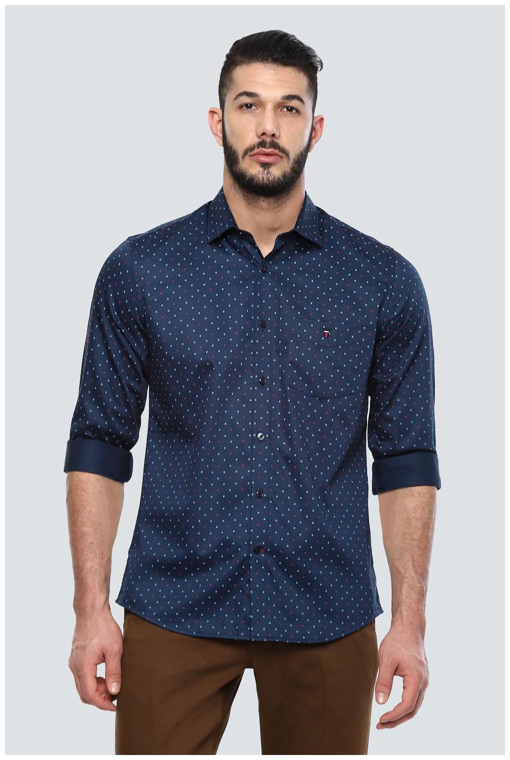 

Louis Philippe Men Navy Blue Printed Slim Fit Casual Shirt