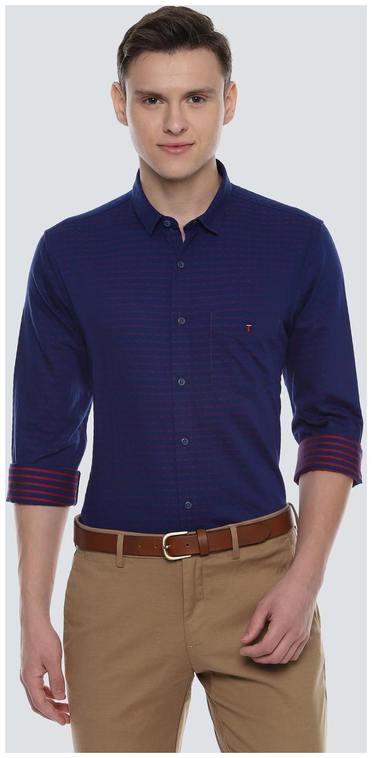 

Louis Philippe Men Blue Horizontal Stripes Super Slim Fit Casual Shirt