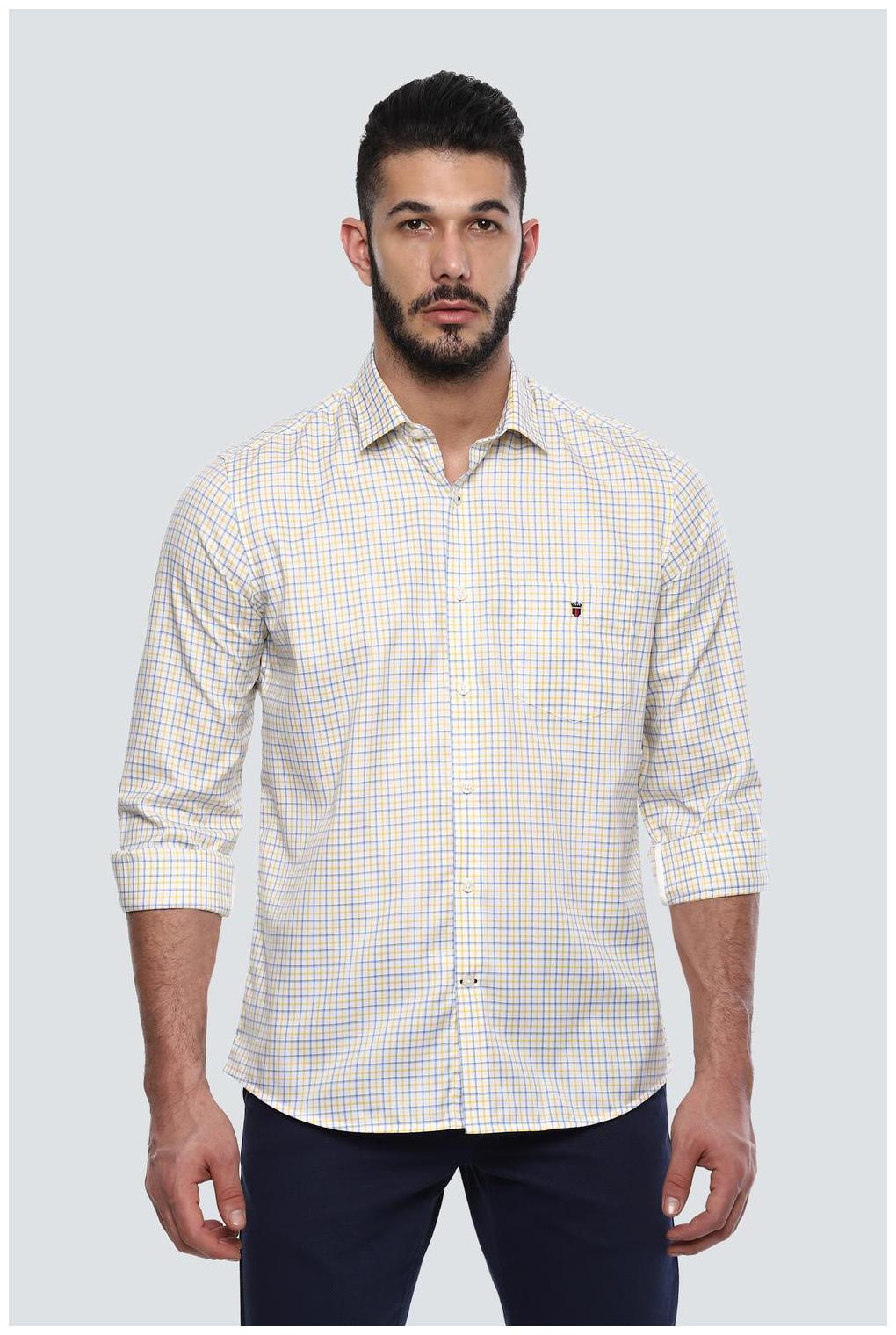 

Louis Philippe Men Yellow Checked Slim Fit Casual Shirt