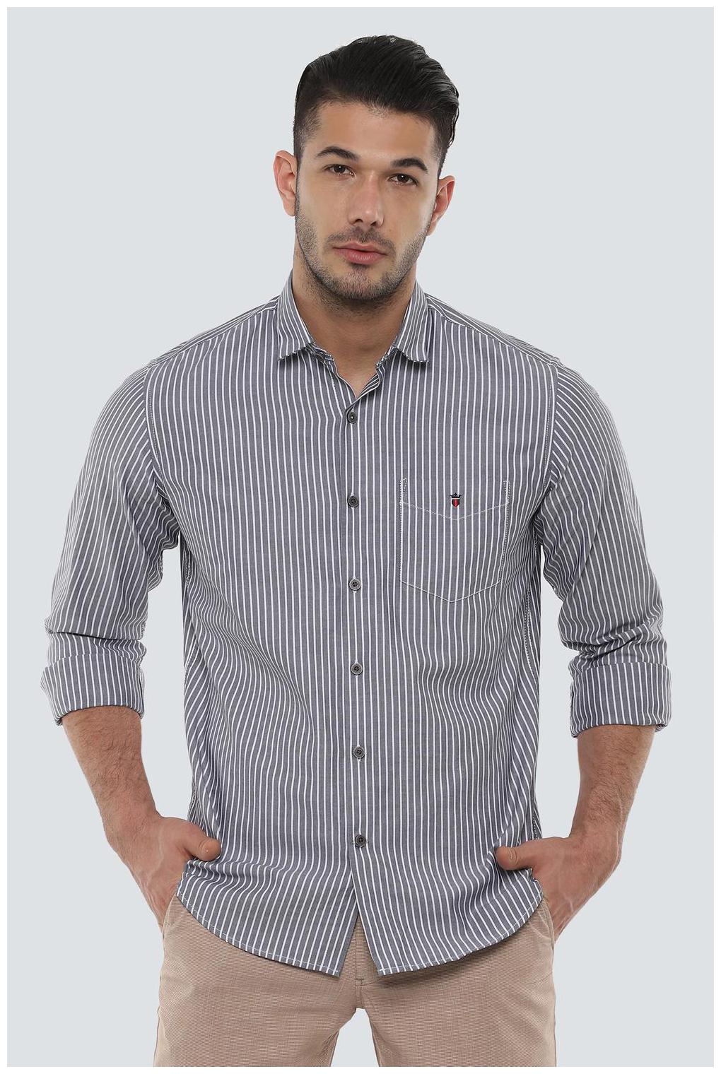

Louis Philippe Men Grey Vertical Stripes Slim Fit Casual Shirt