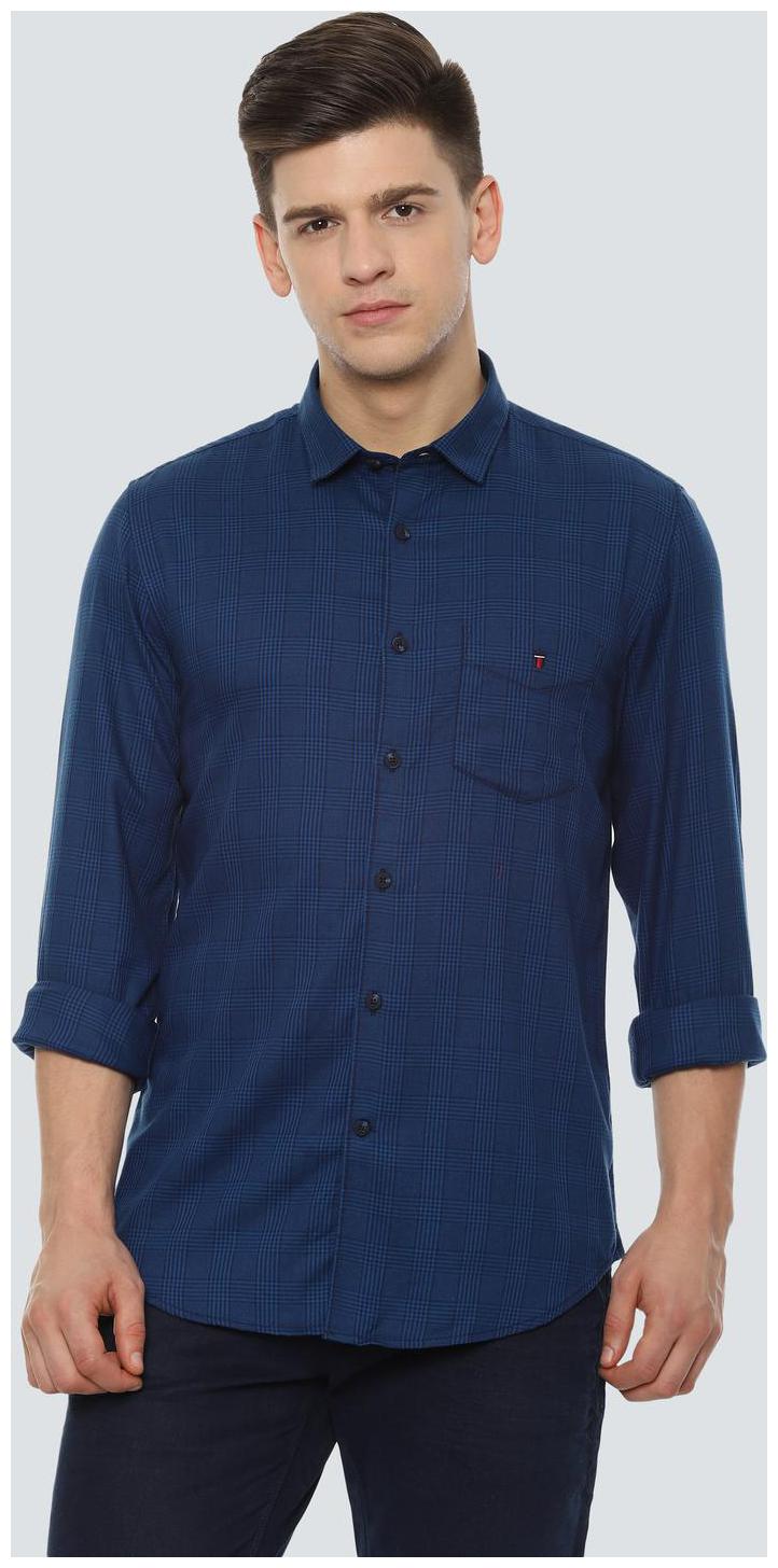 

Louis Philippe Men Blue Checked Super Slim Fit Casual Shirt