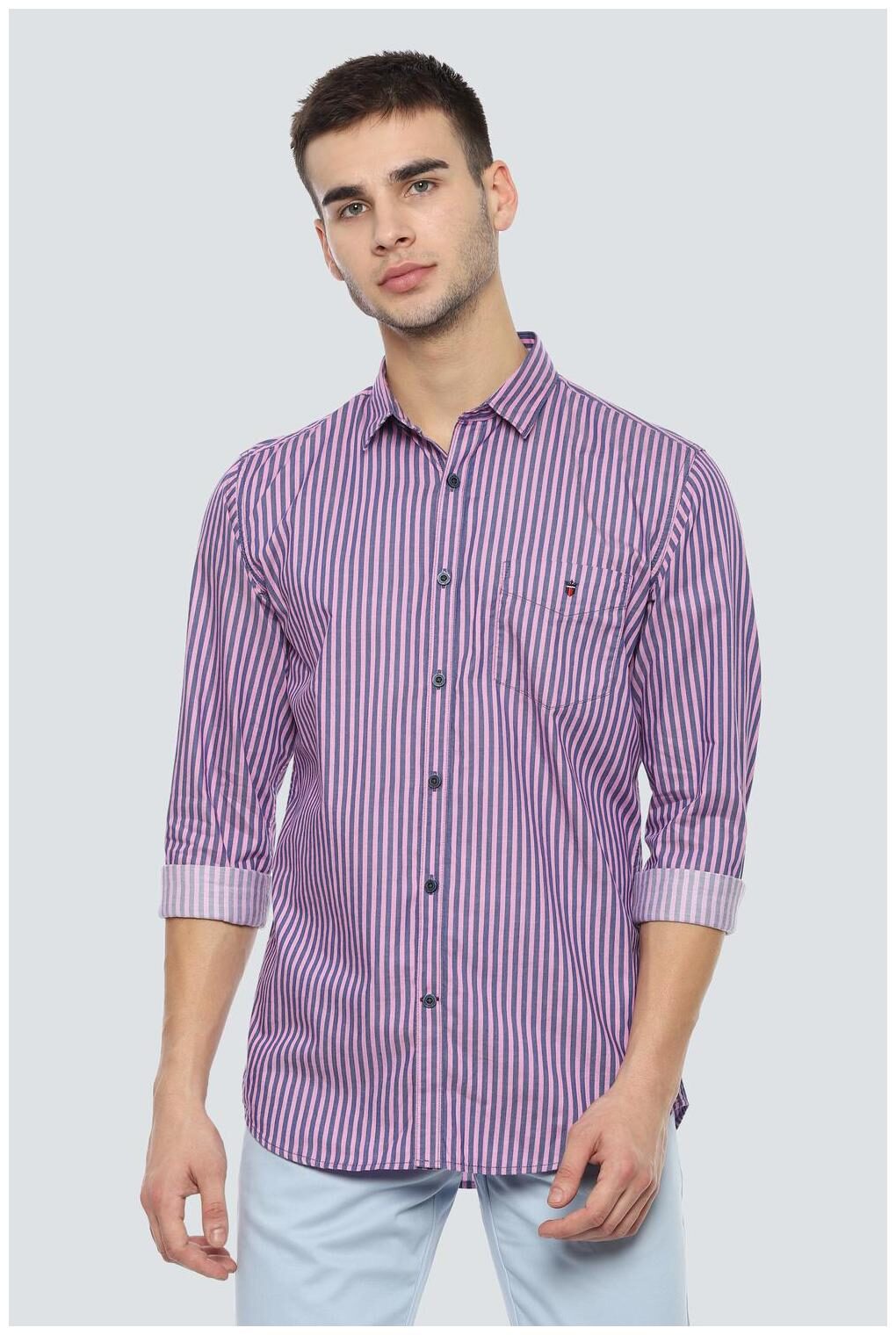 

Louis Philippe Men Pink Vertical Stripes Super Slim Fit Casual Shirt