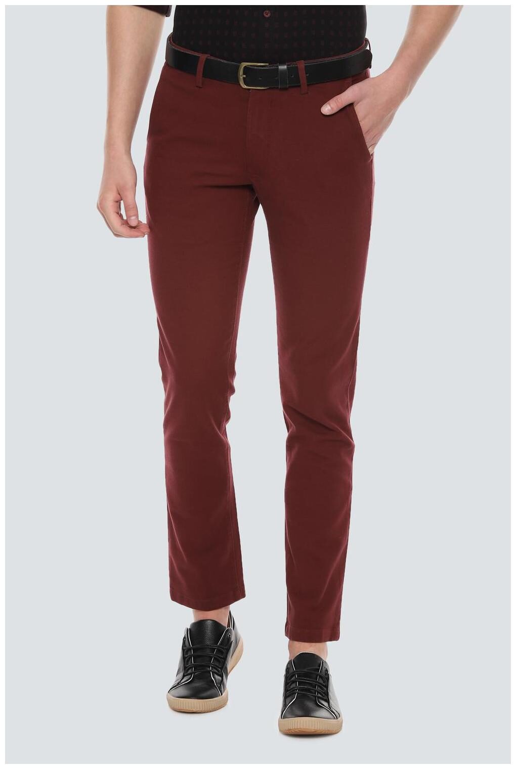 

Louis Philippe Men Maroon Textured Slim fit Regular trousers