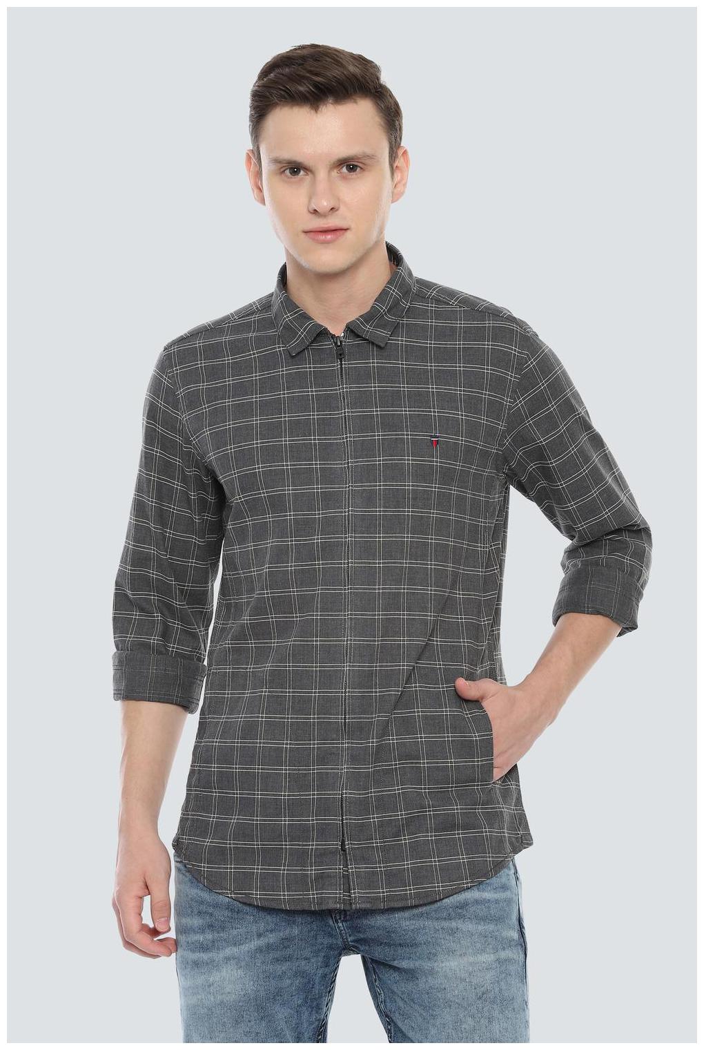 

Louis Philippe Men Grey Checked Super Slim Fit Casual Shirt