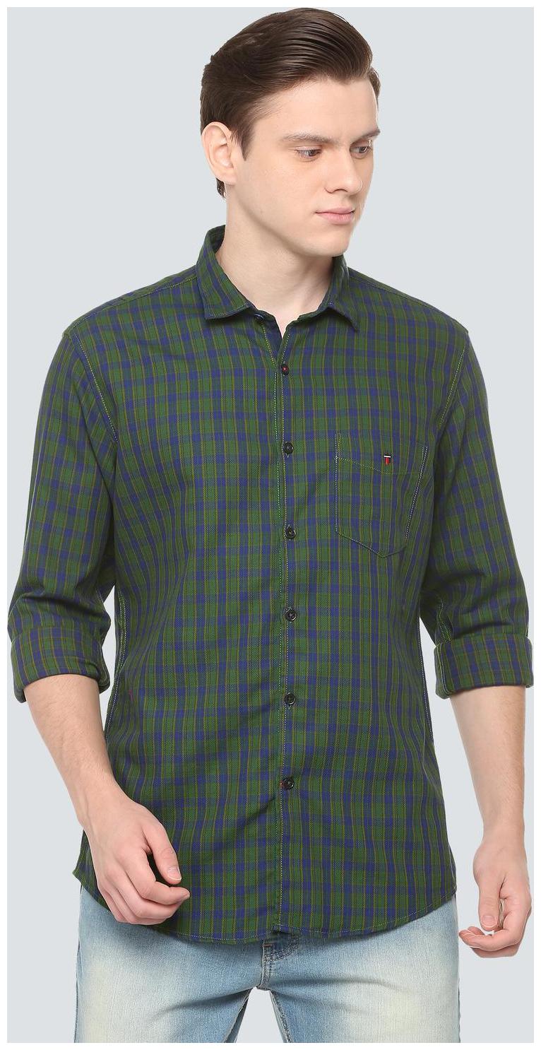 

Louis Philippe Men Green Checked Slim Fit Casual Shirt