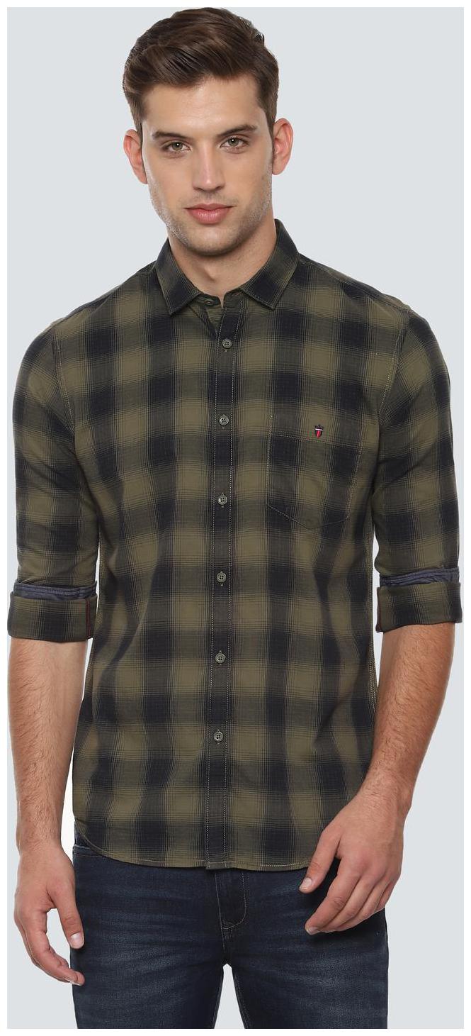 

Louis Philippe Men Green Checked Super Slim Fit Casual Shirt