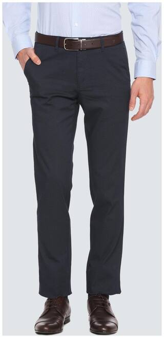 Louis Philippe Men Textured Slim Fit Formal Trouser - Blue