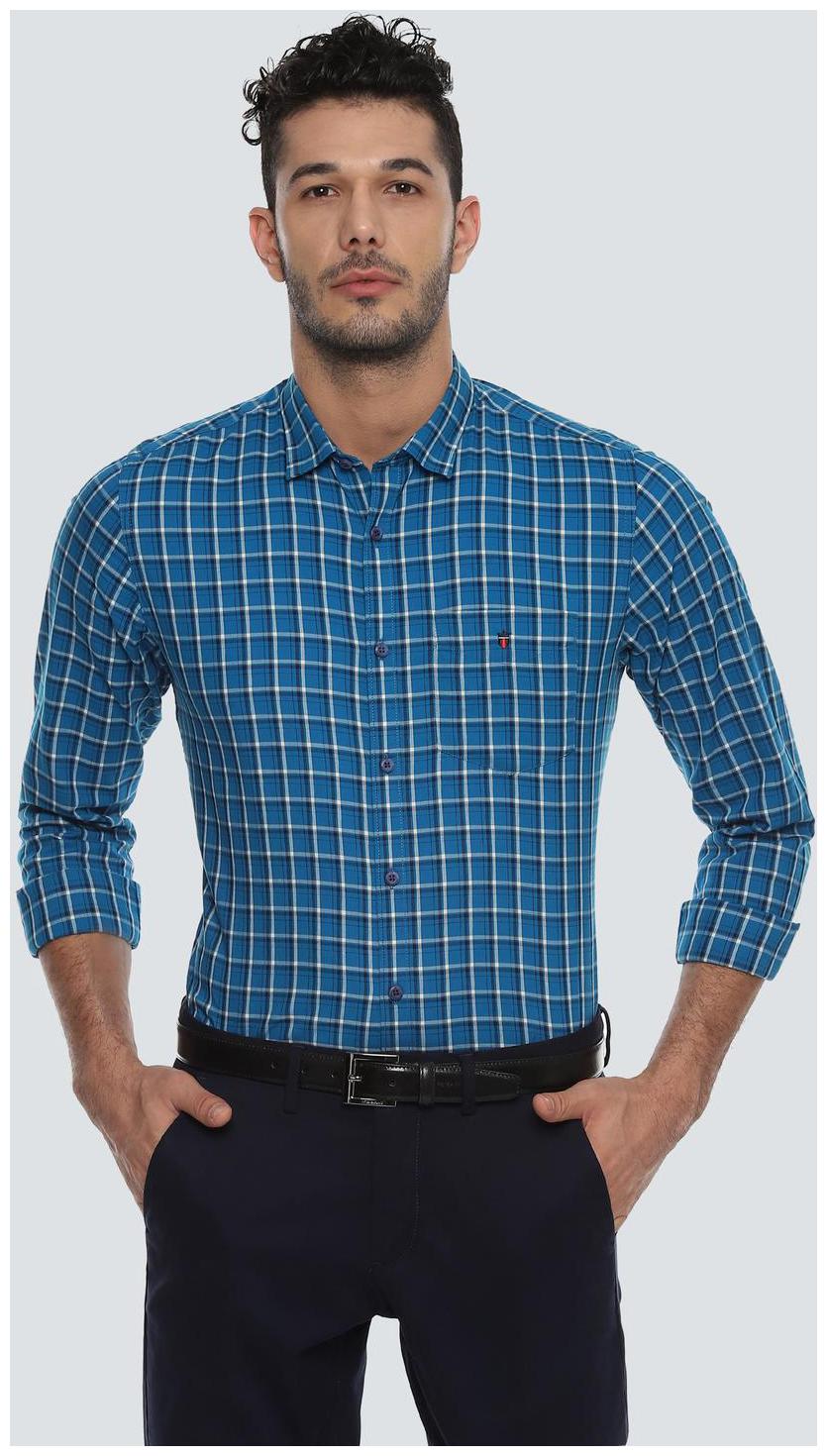 

Louis Philippe Men Blue Checked Super Slim Fit Casual Shirt