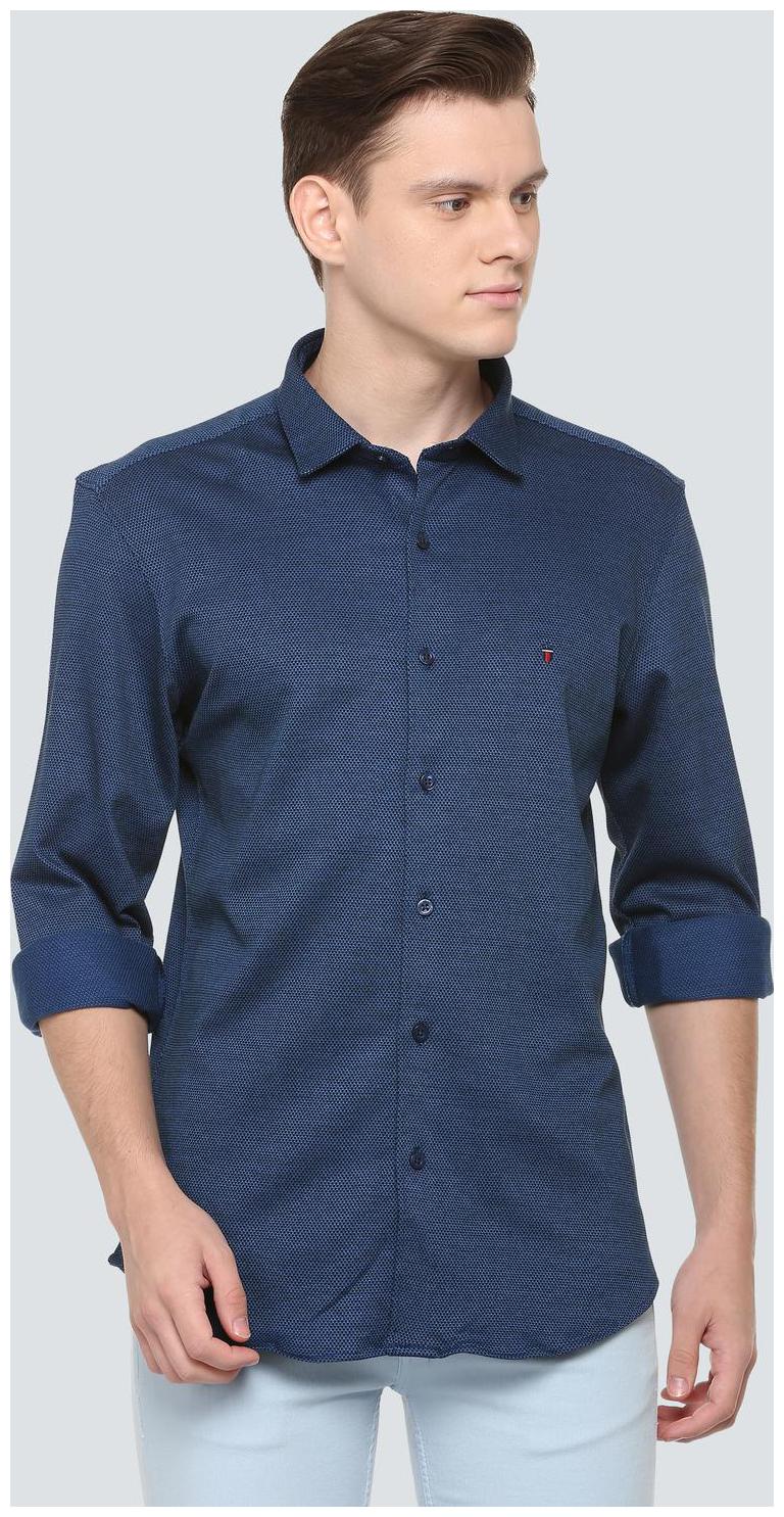 

Louis Philippe Men Blue Weaved Super Slim Fit Casual Shirt