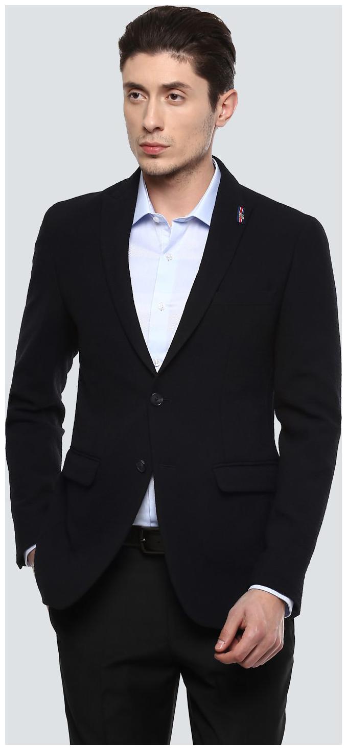 

Louis Philippe Men Blue Textured Slim fit Single Breasted Blazer