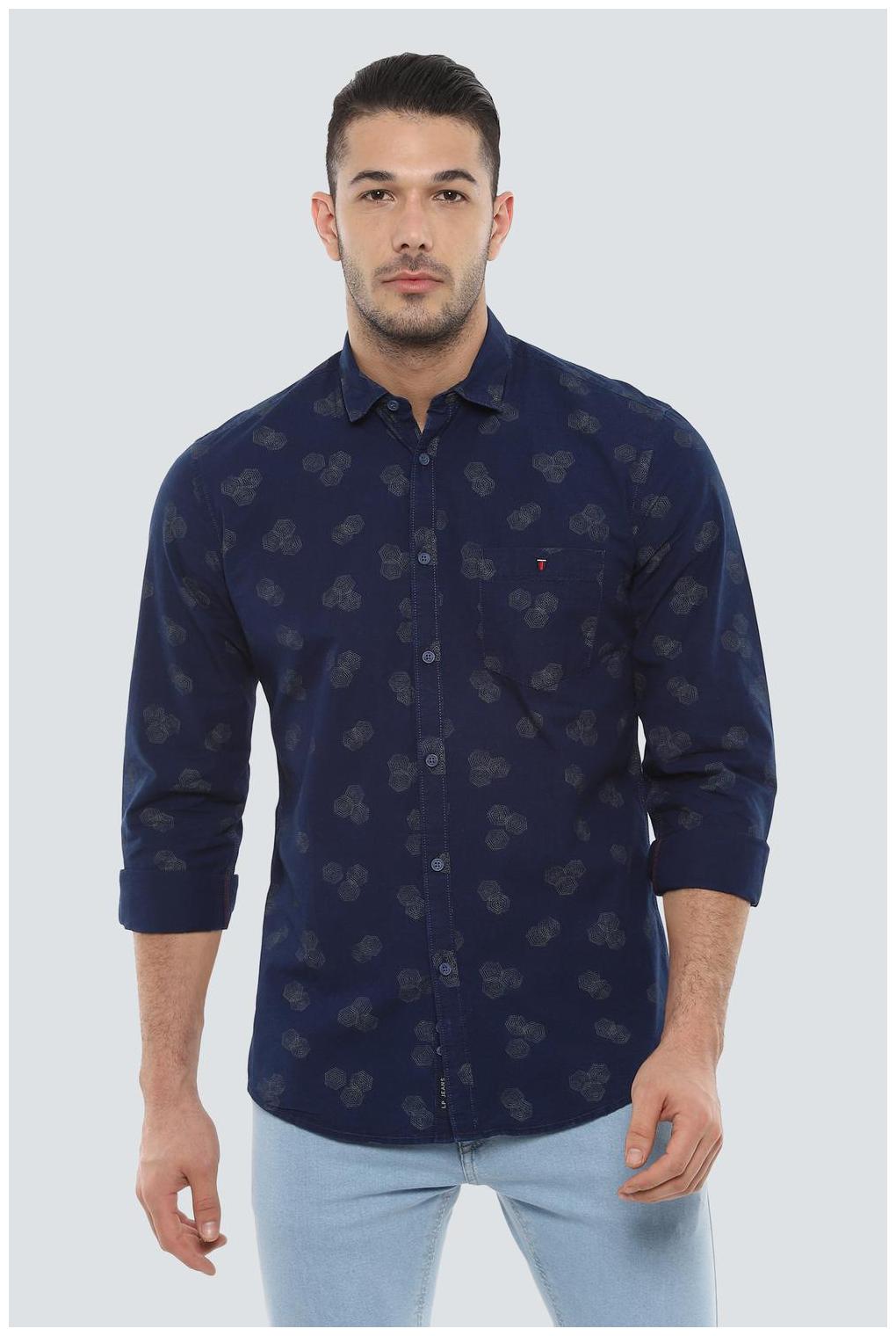 

Louis Philippe Men Navy Blue Printed Slim Fit Casual Shirt