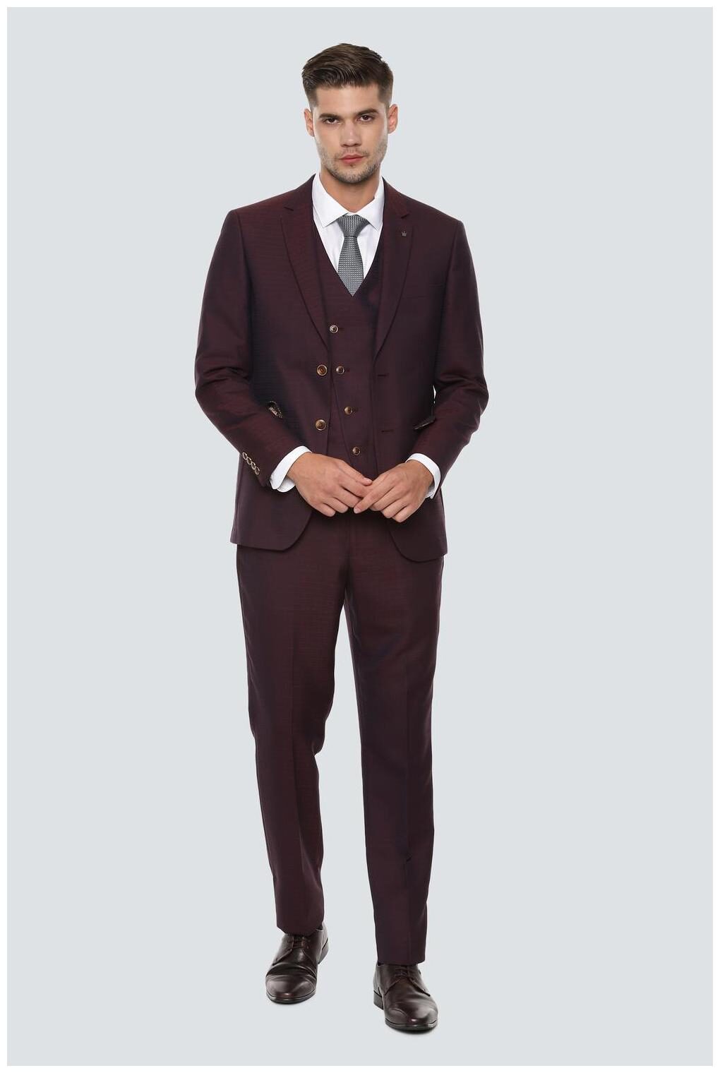 

Louis Philippe Men Blended Textured Single Breasted Suit Maroon