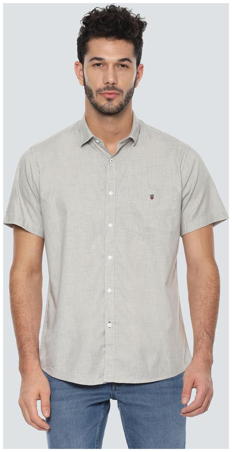 

Louis Philippe Men Grey Weaved Slim Fit Casual Shirt