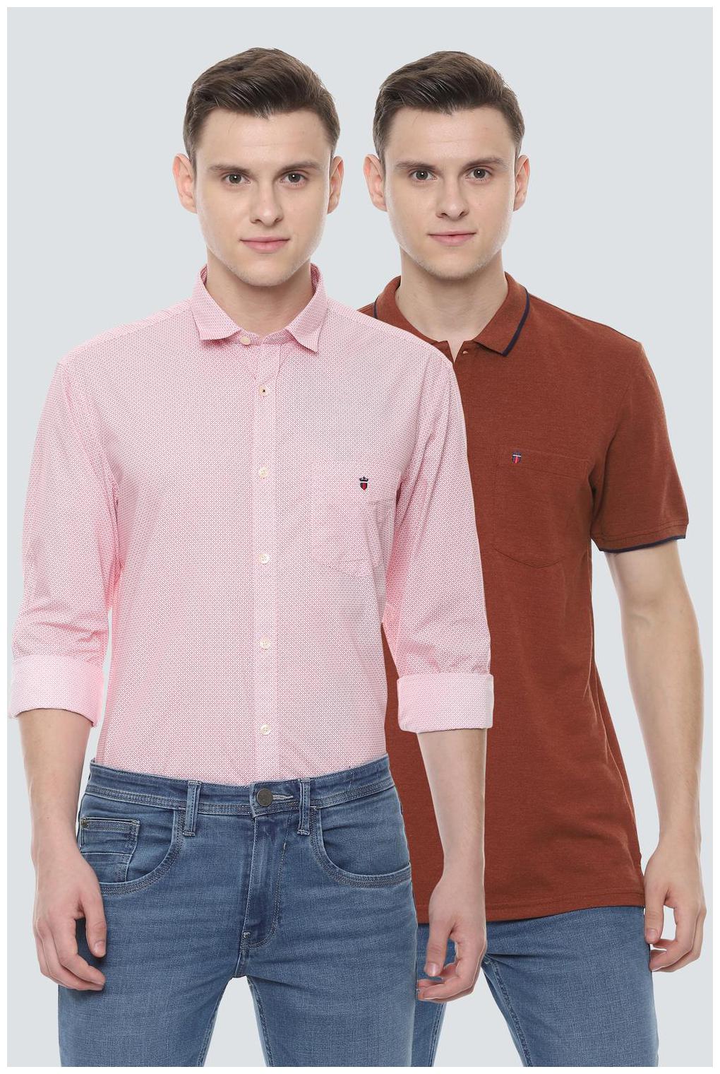 

Louis Philippe Men Pink Brown Printed Slim Fit Casual Shirt