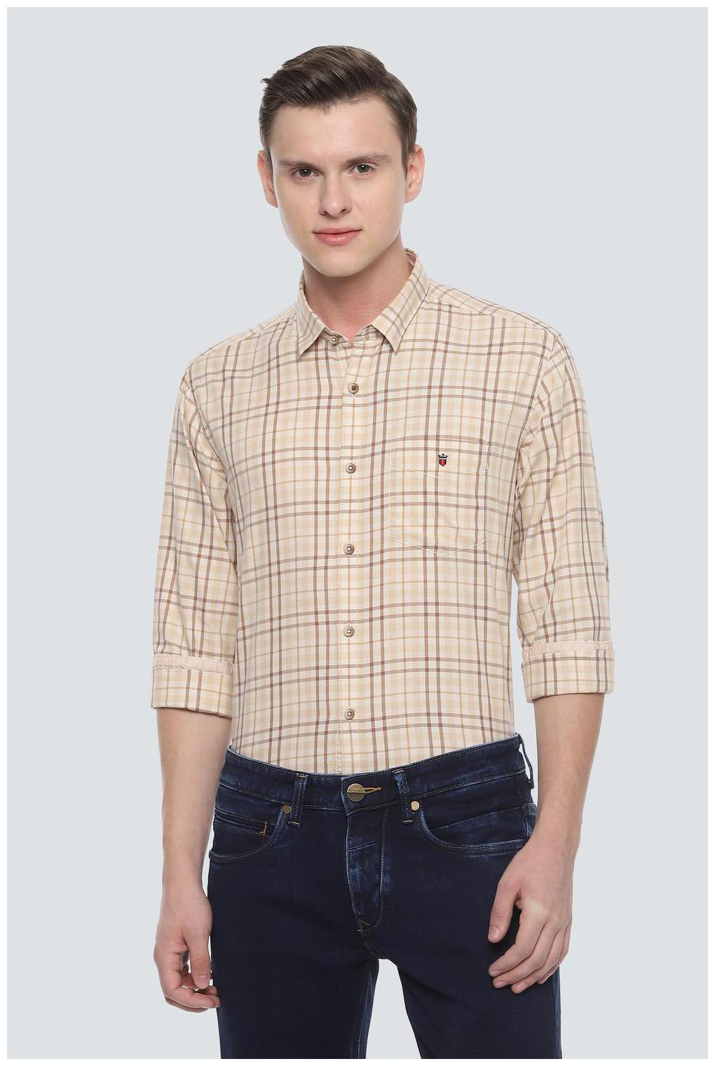 

Louis Philippe Men Beige Checked Slim Fit Casual Shirt
