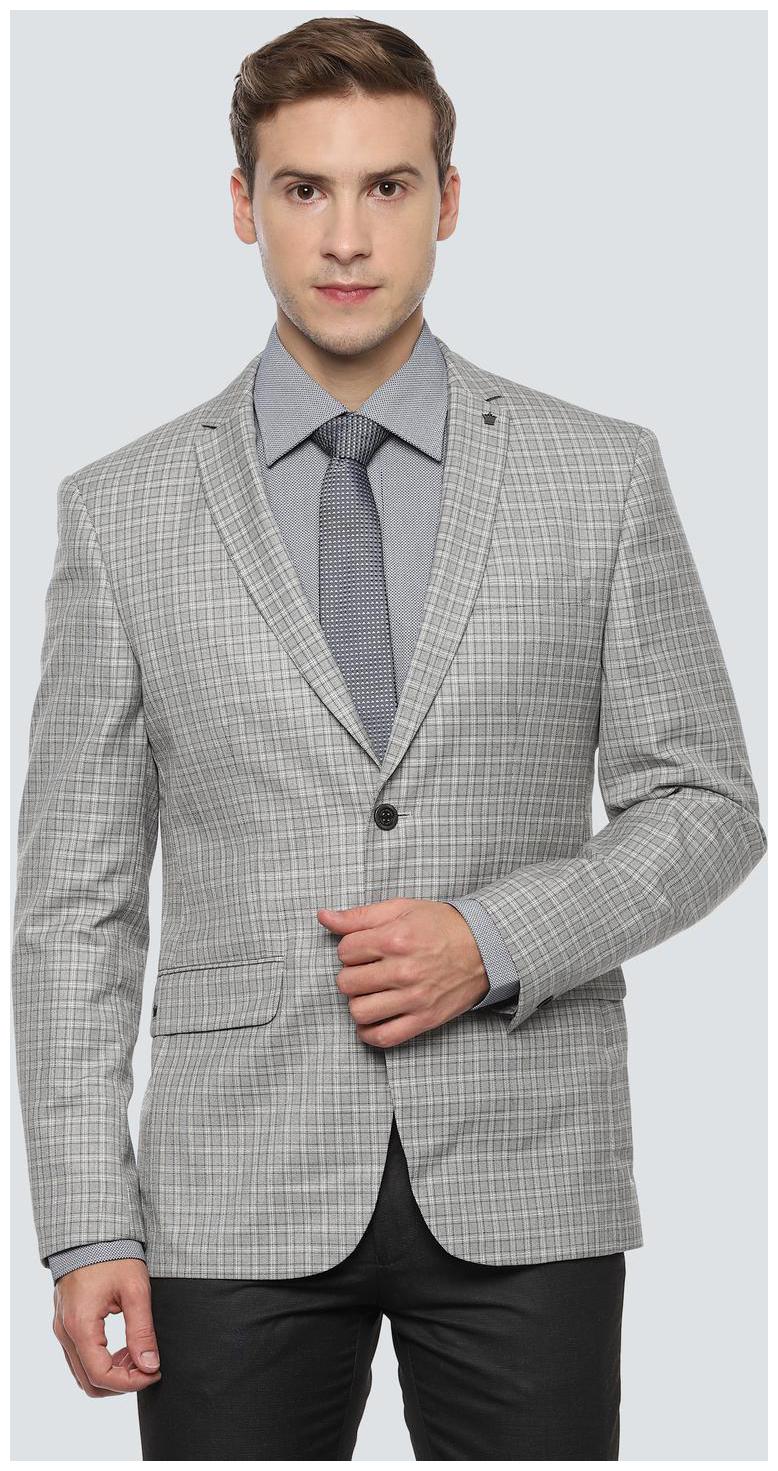 

Louis Philippe Men Grey Checked Slim fit Single Breasted Blazer