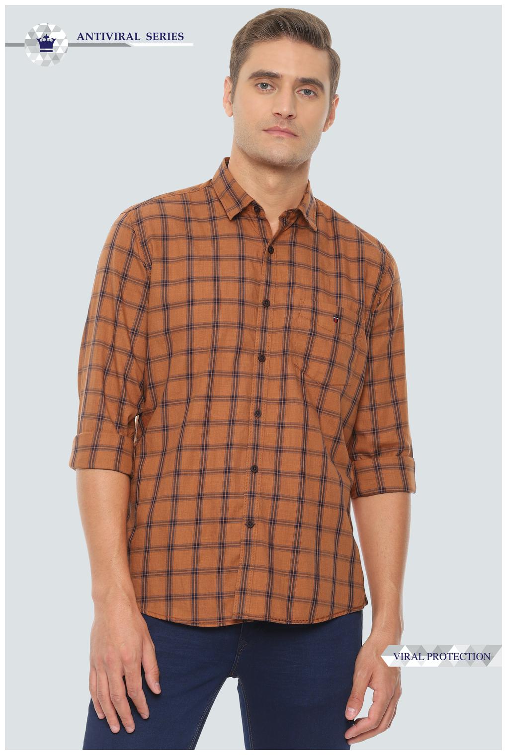 

Louis Philippe Men Brown Checked Slim Fit Casual Shirt
