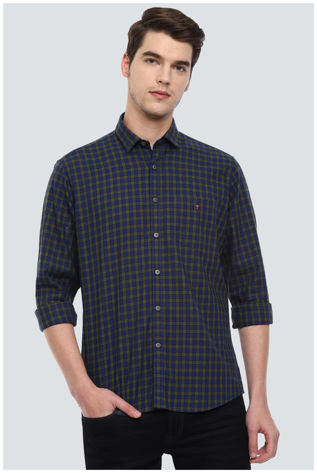 

Louis Philippe Men Navy Blue Checked Slim Fit Casual Shirt