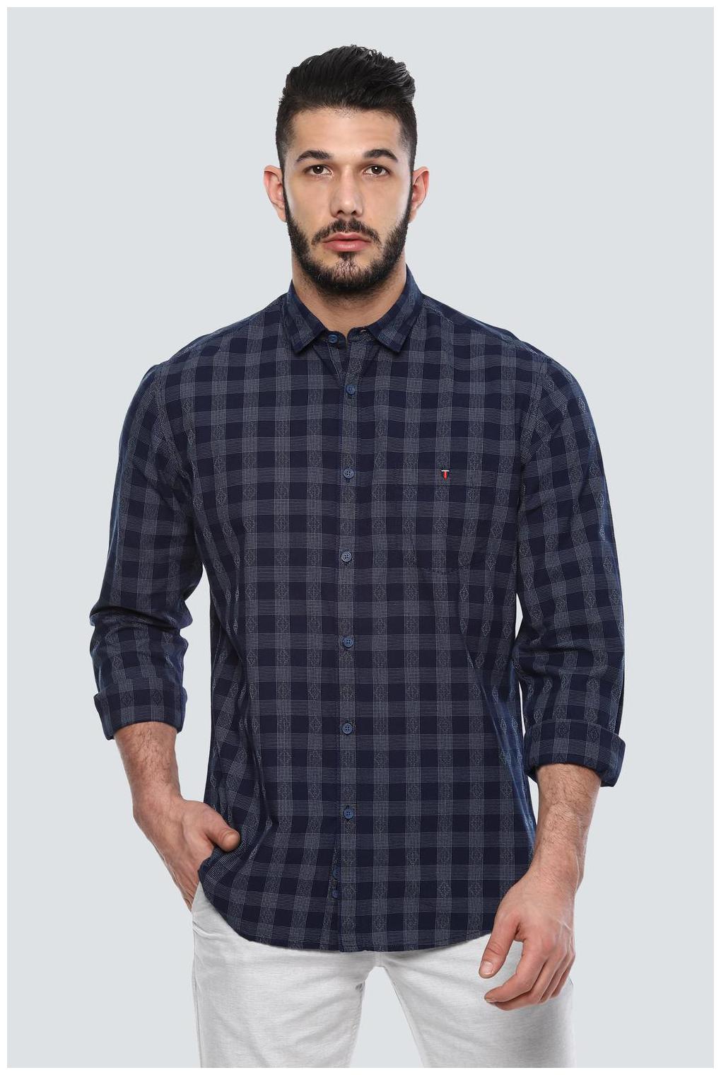 

Louis Philippe Men Navy Blue Checked Slim Fit Casual Shirt