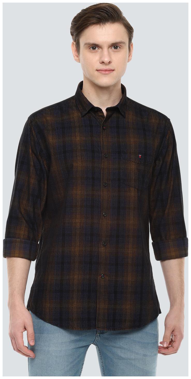 

Louis Philippe Men Brown Checked Slim Fit Casual Shirt